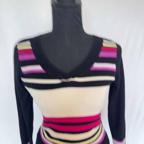 Vintage Striped Sweater \ Y2K 2000s Retro Pink and Black Striped Sweater - Picture 4 of 7